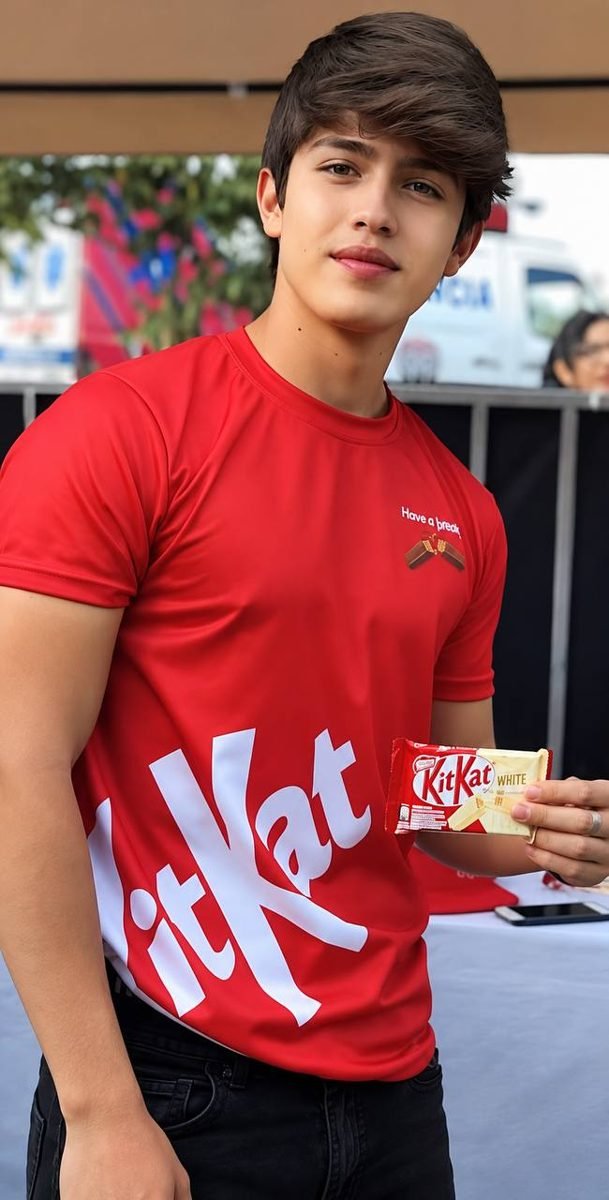Modelo hombre en activación de marca de KitKat